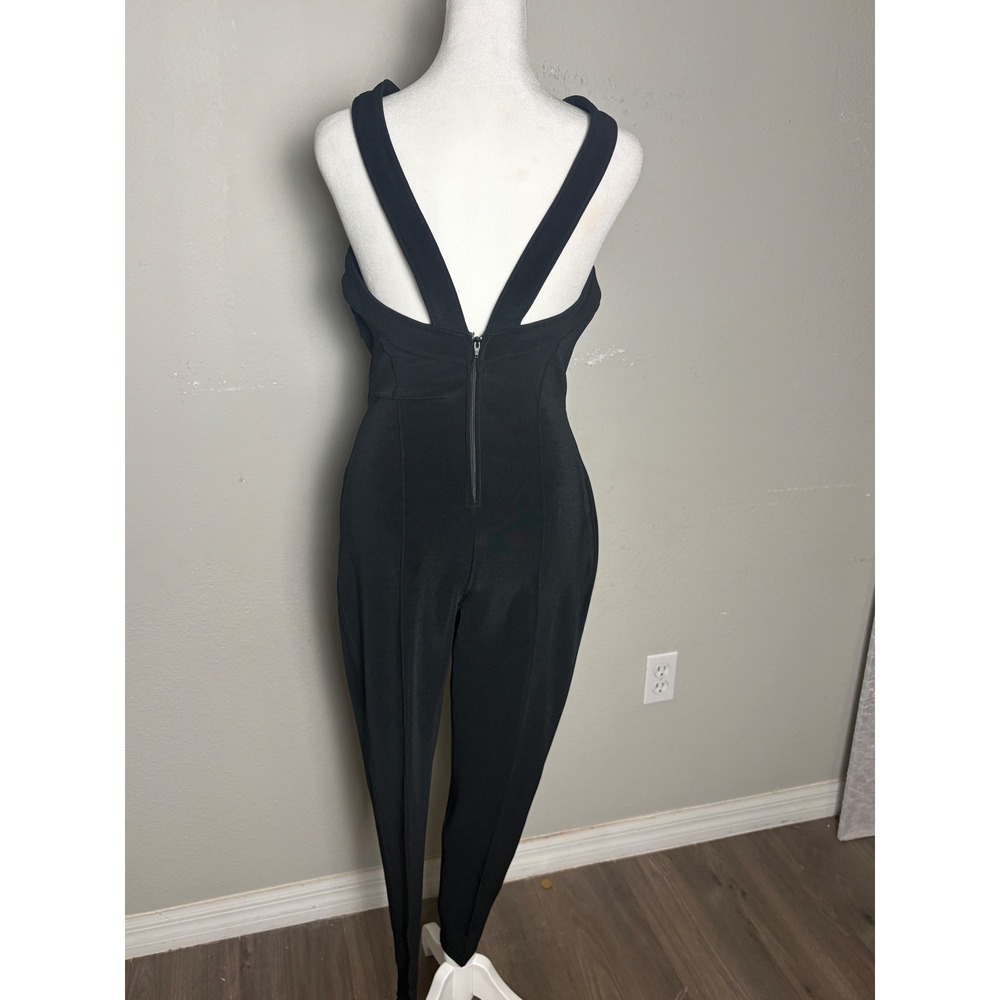 VTG 80s Lillie Rubin Black Stirrup Catsuit Rhinestone Halter Jumpsuit Bombshell - Picture 4 of 11